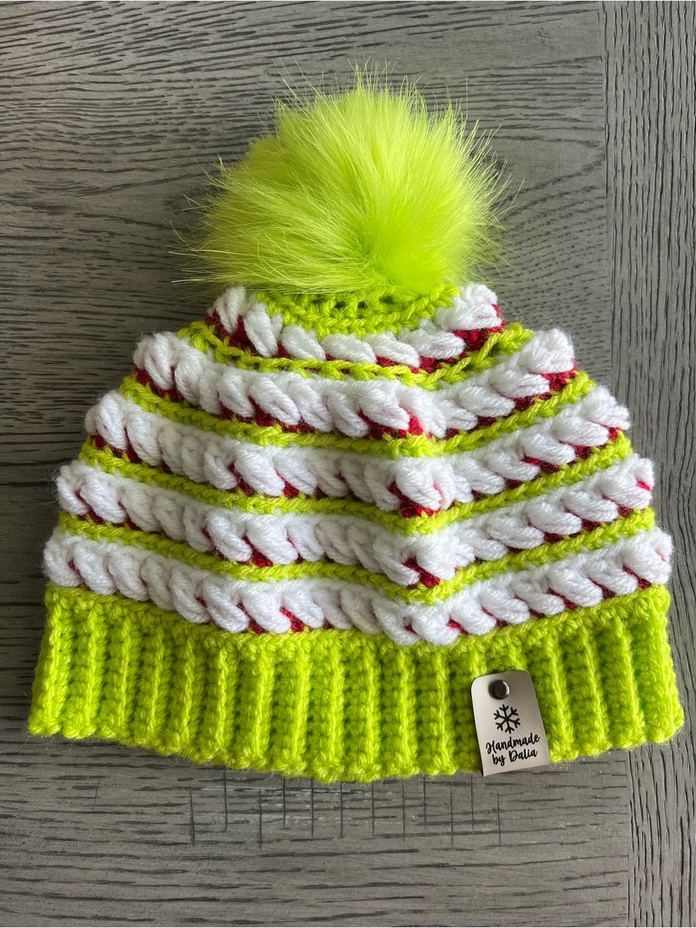 Handmade Kids Neon Beanie Hat - Grinch